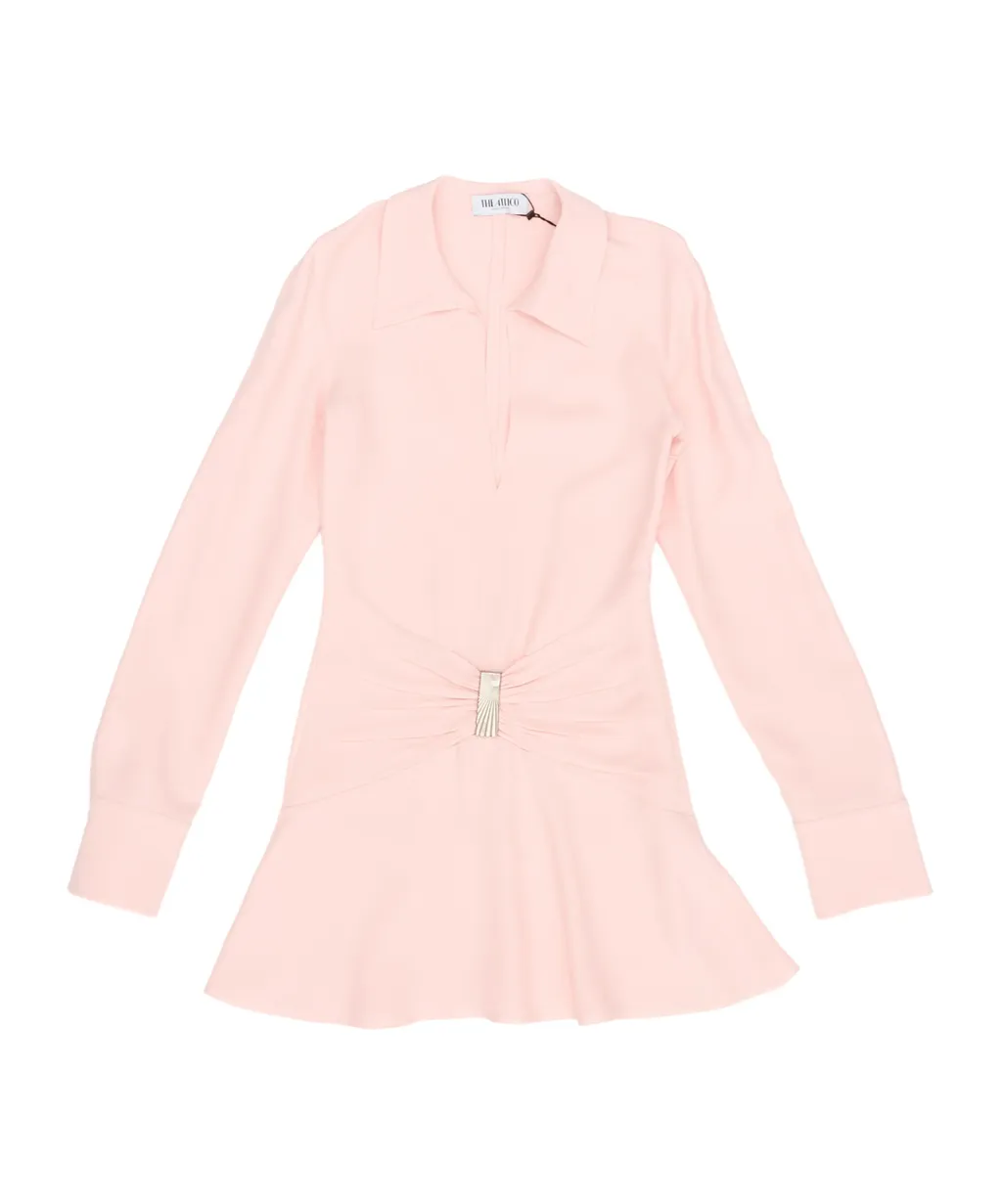 The Attico Long Sleeved V-Neck Gathered Mini Dress