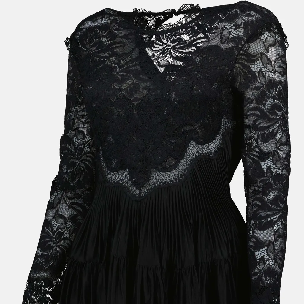 Lace-Panel Ruffled Midi Dress