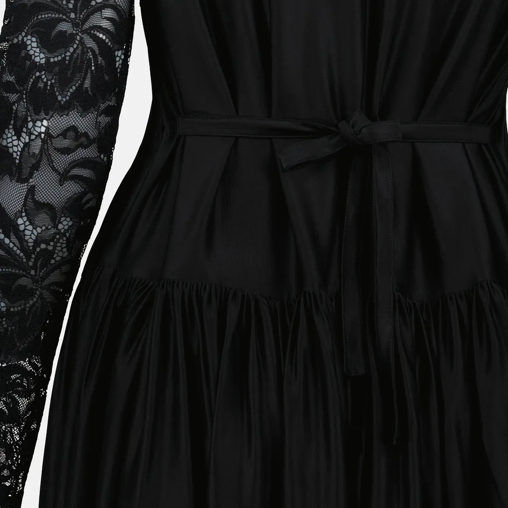 Lace-Panel Ruffled Midi Dress
