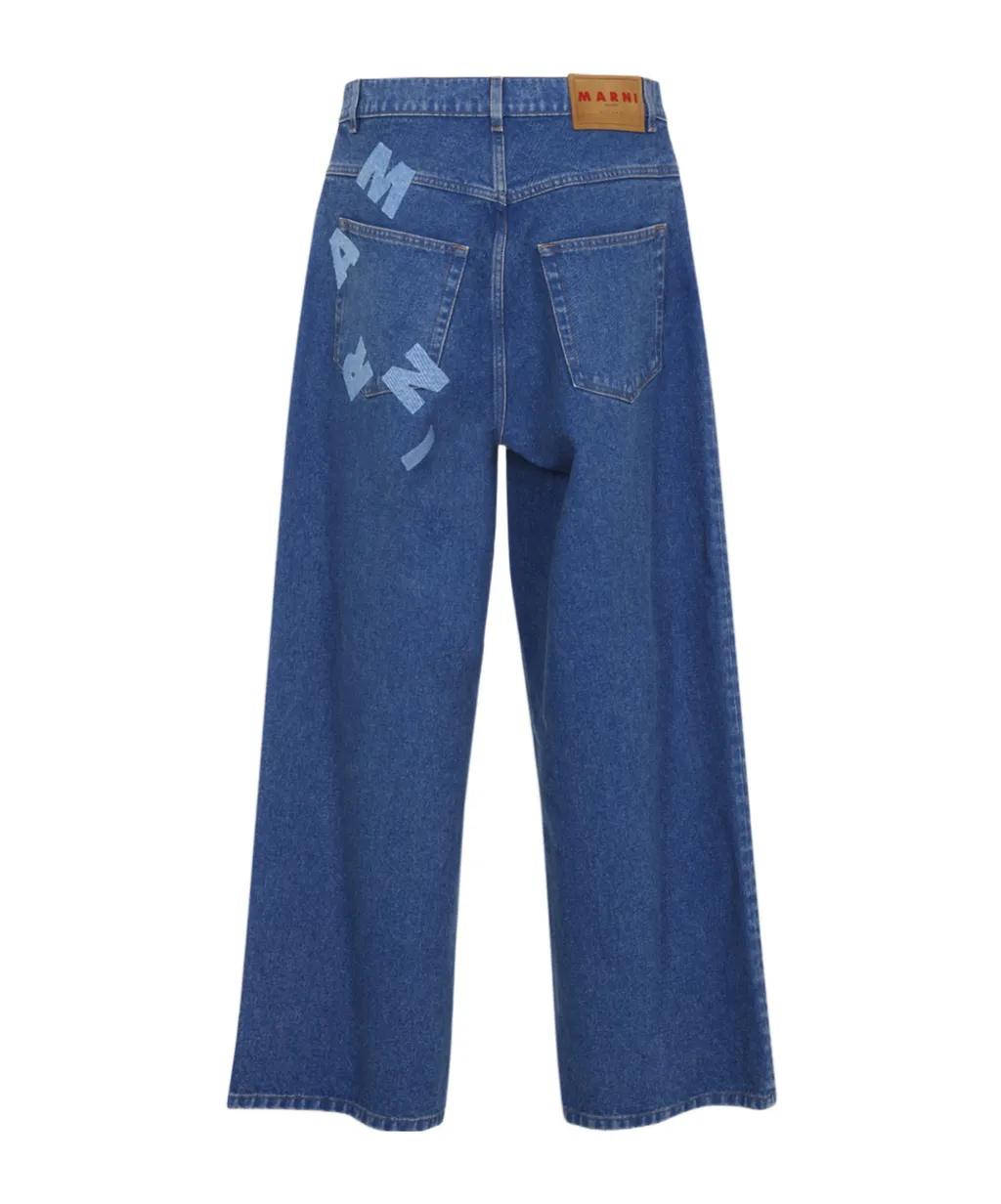 Marni Logo Printed Wide-Leg Jeans