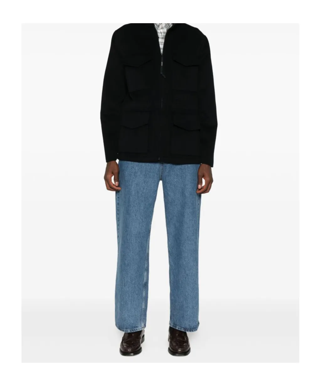 Ocketed Zipped Single-Breasted Coat
