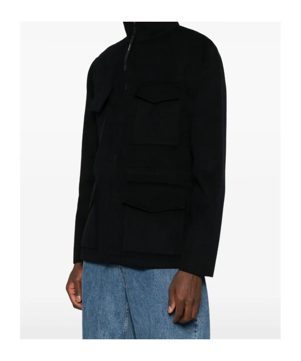 Ocketed Zipped Single-Breasted Coat