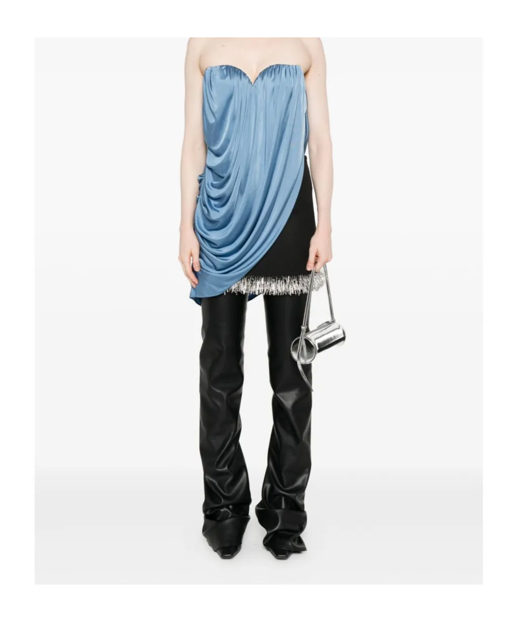 Blue Draped Strapless Top