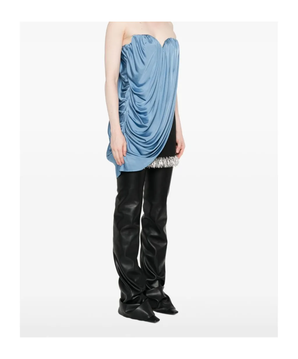 Blue Draped Strapless Top