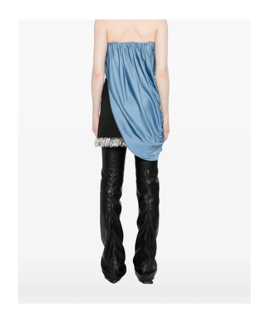 Blue Draped Strapless Top