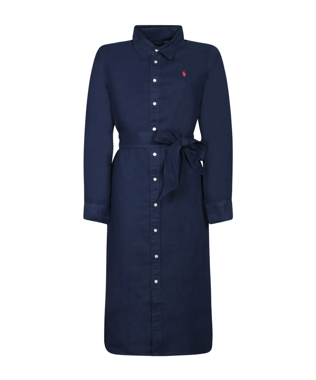 Polo Ralph Lauren Pony Embroidered Tied-Waist Midi Shirt Dress