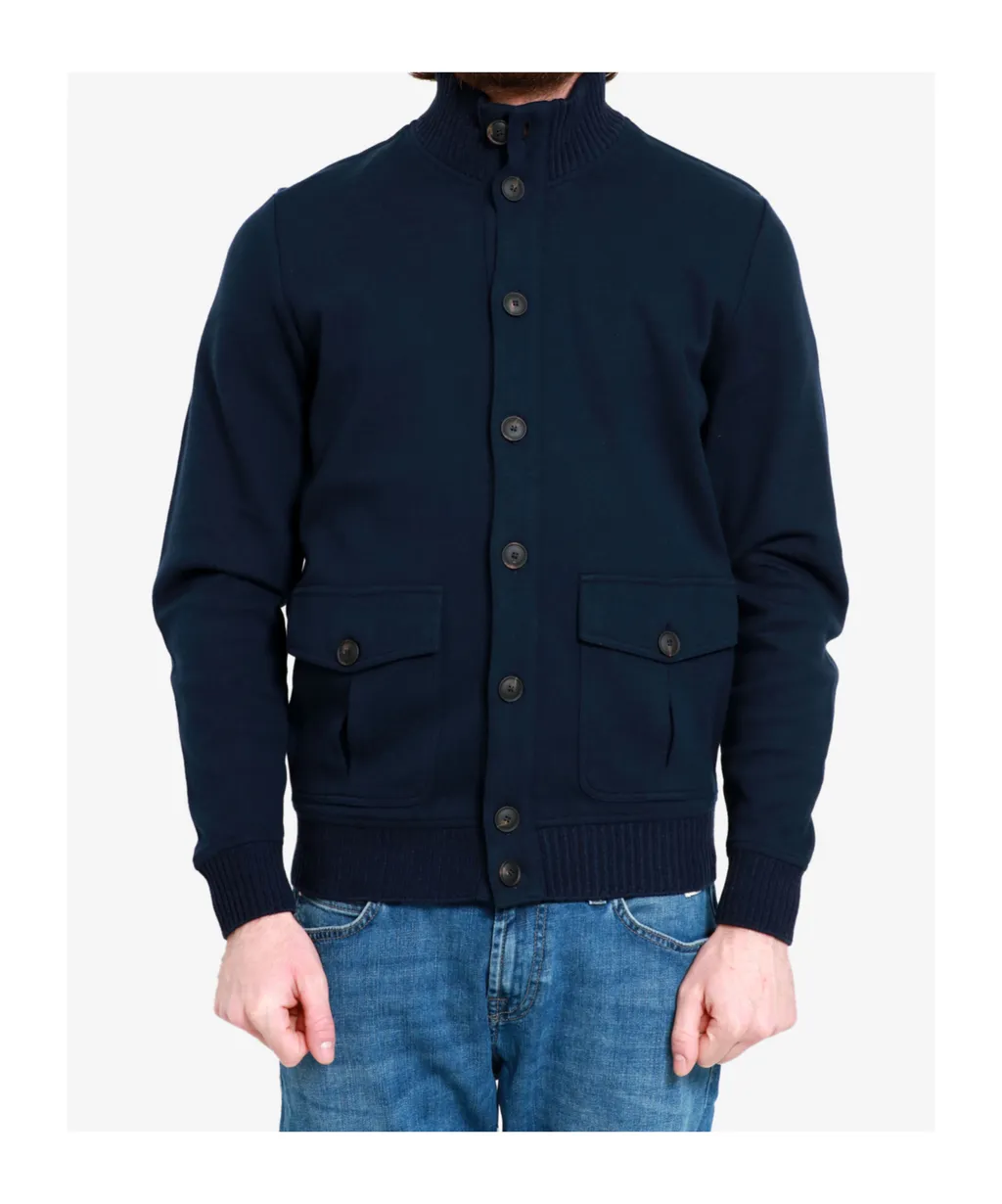 Cotton Jacket In Midnight Blue With Button Closure