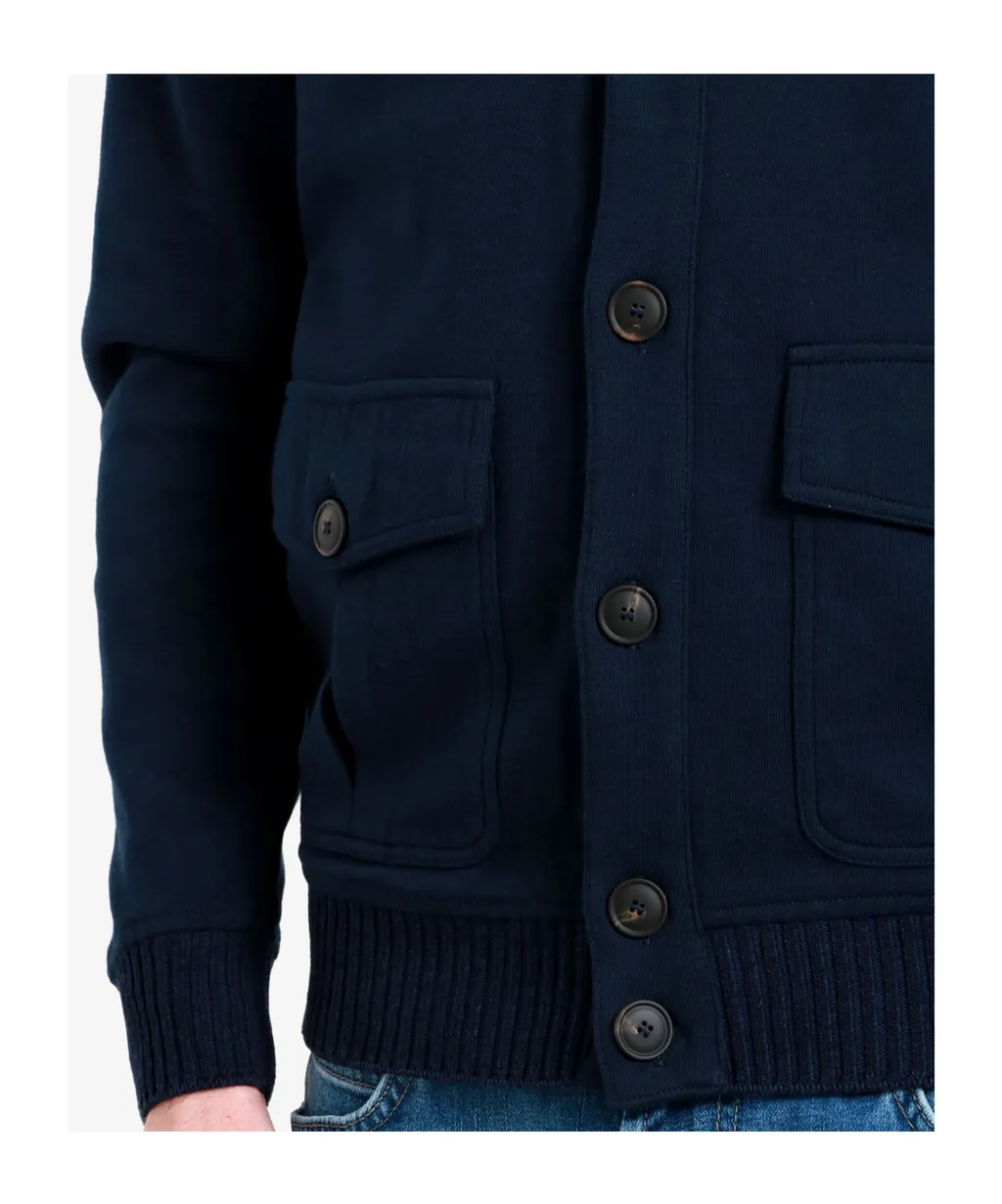 Cotton Jacket In Midnight Blue With Button Closure