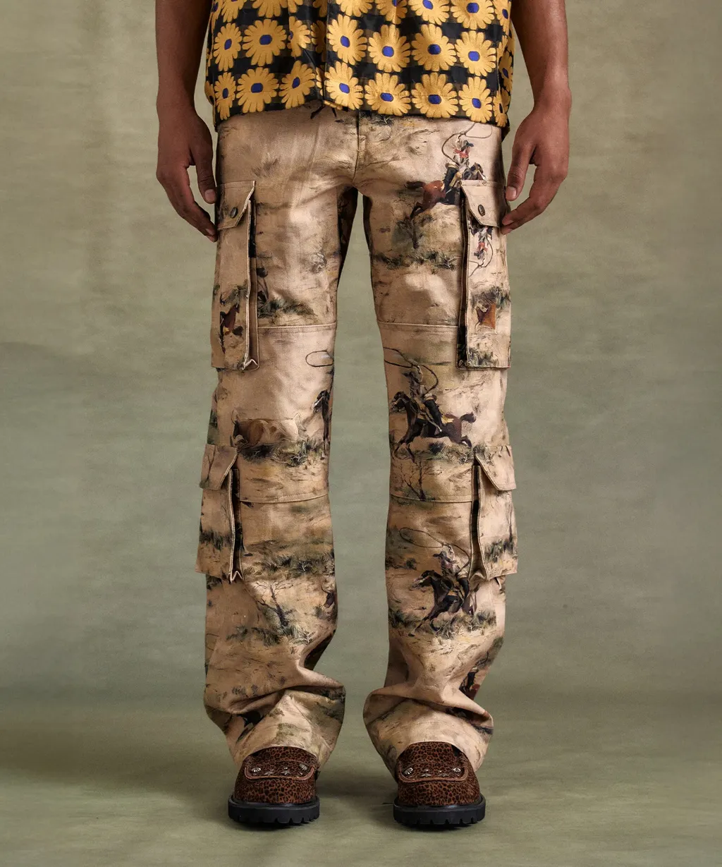 Printed Cargo Jeans