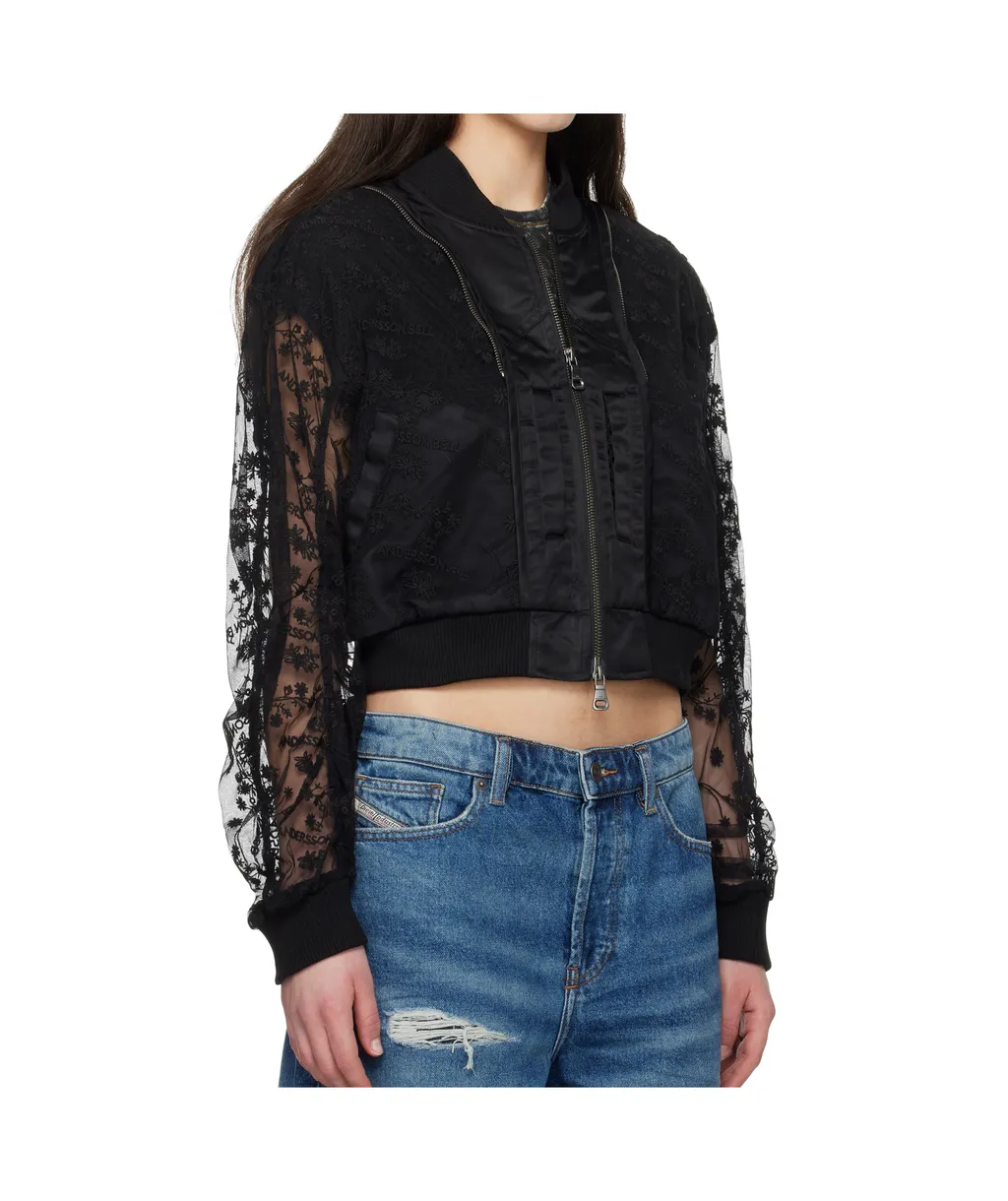 Layered Logo Lace Short Bomber Jacket