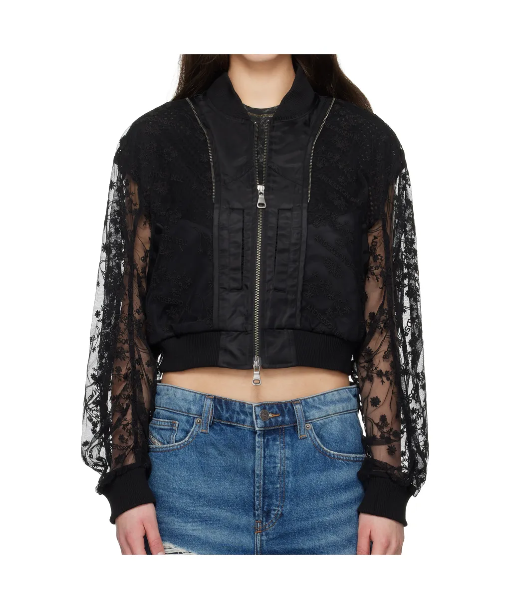 Layered Logo Lace Short Bomber Jacket