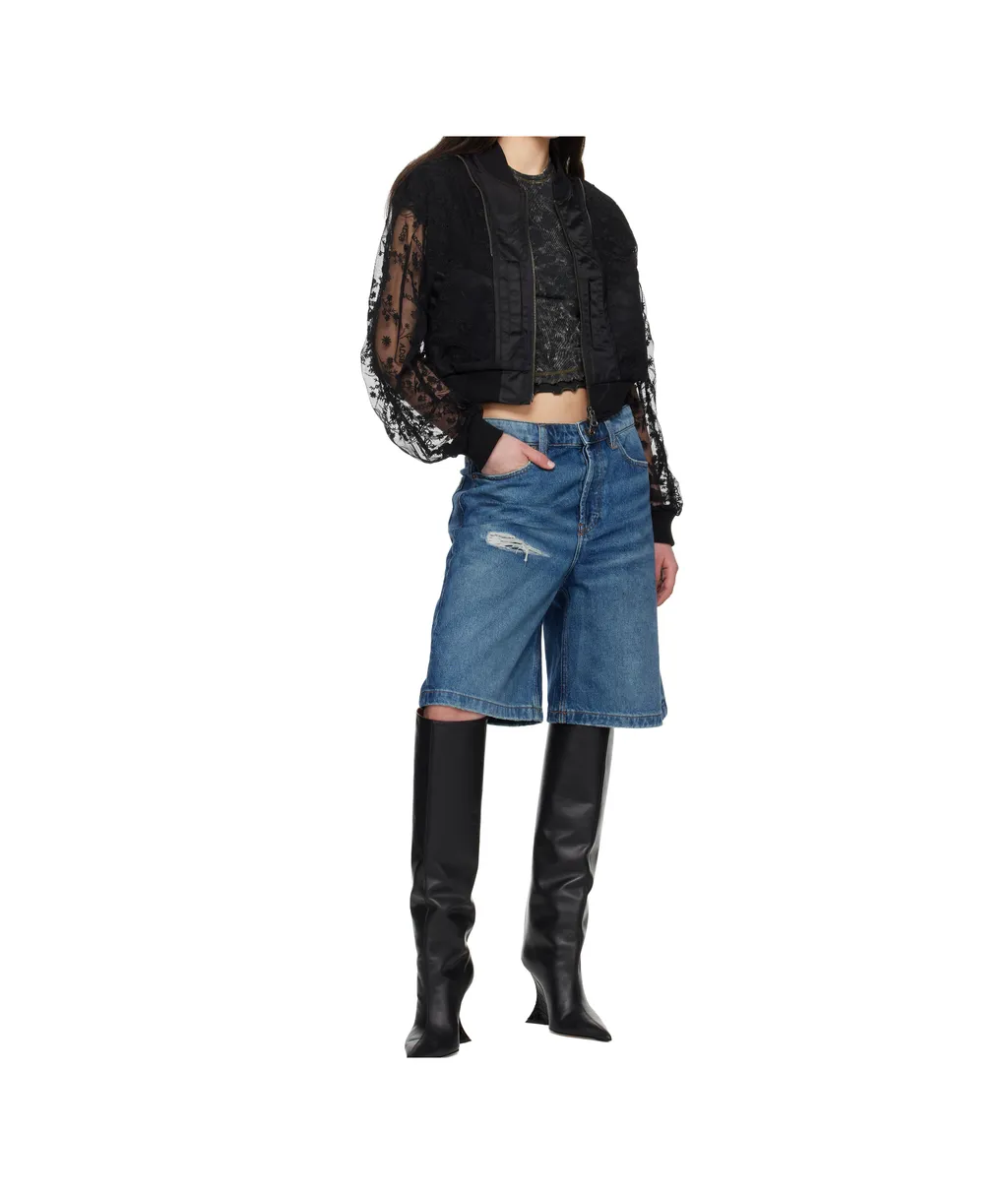 Layered Logo Lace Short Bomber Jacket