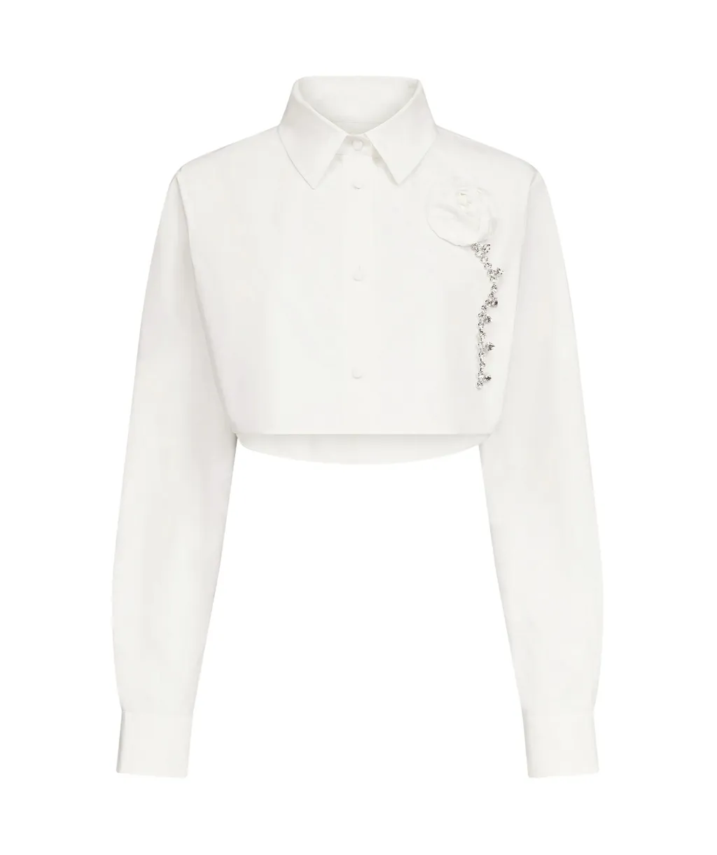 Area Crystal Rosette Poplin Cropped Shirt