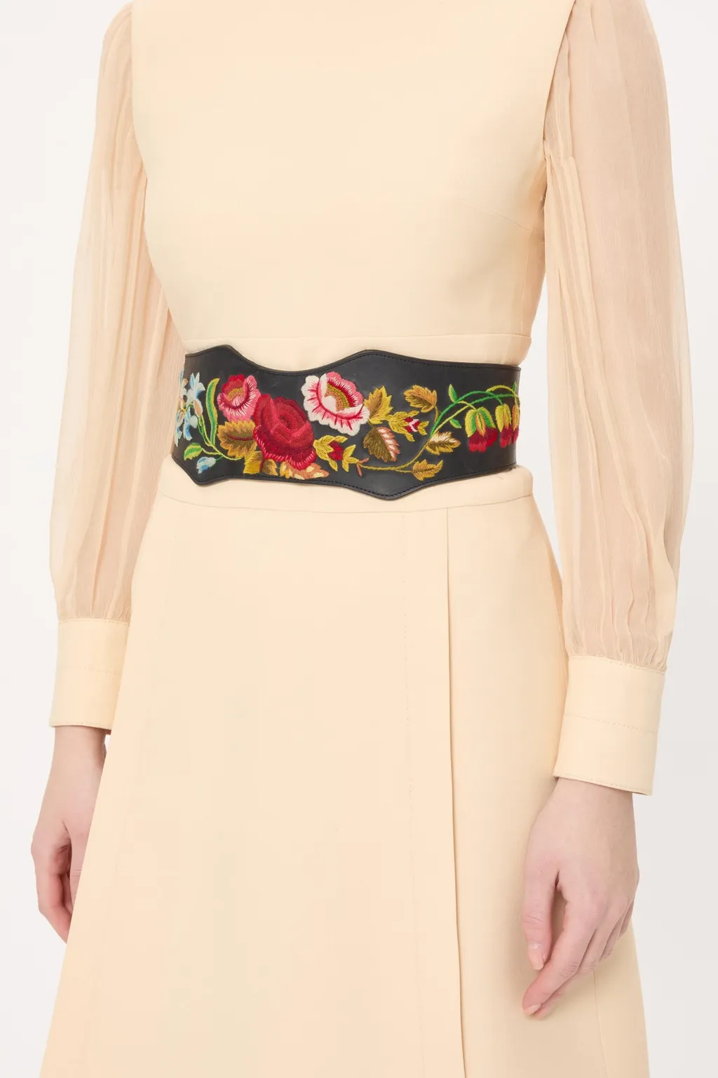 Leather Belt With Floral Motif Embroidery 95 Mm