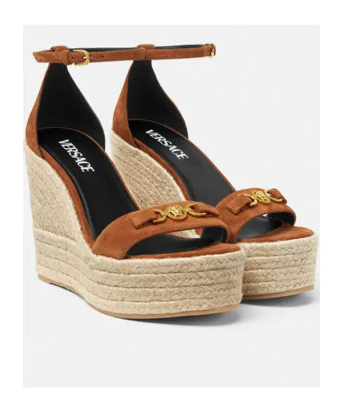 Versace Round-Toe Wedge Sandals
