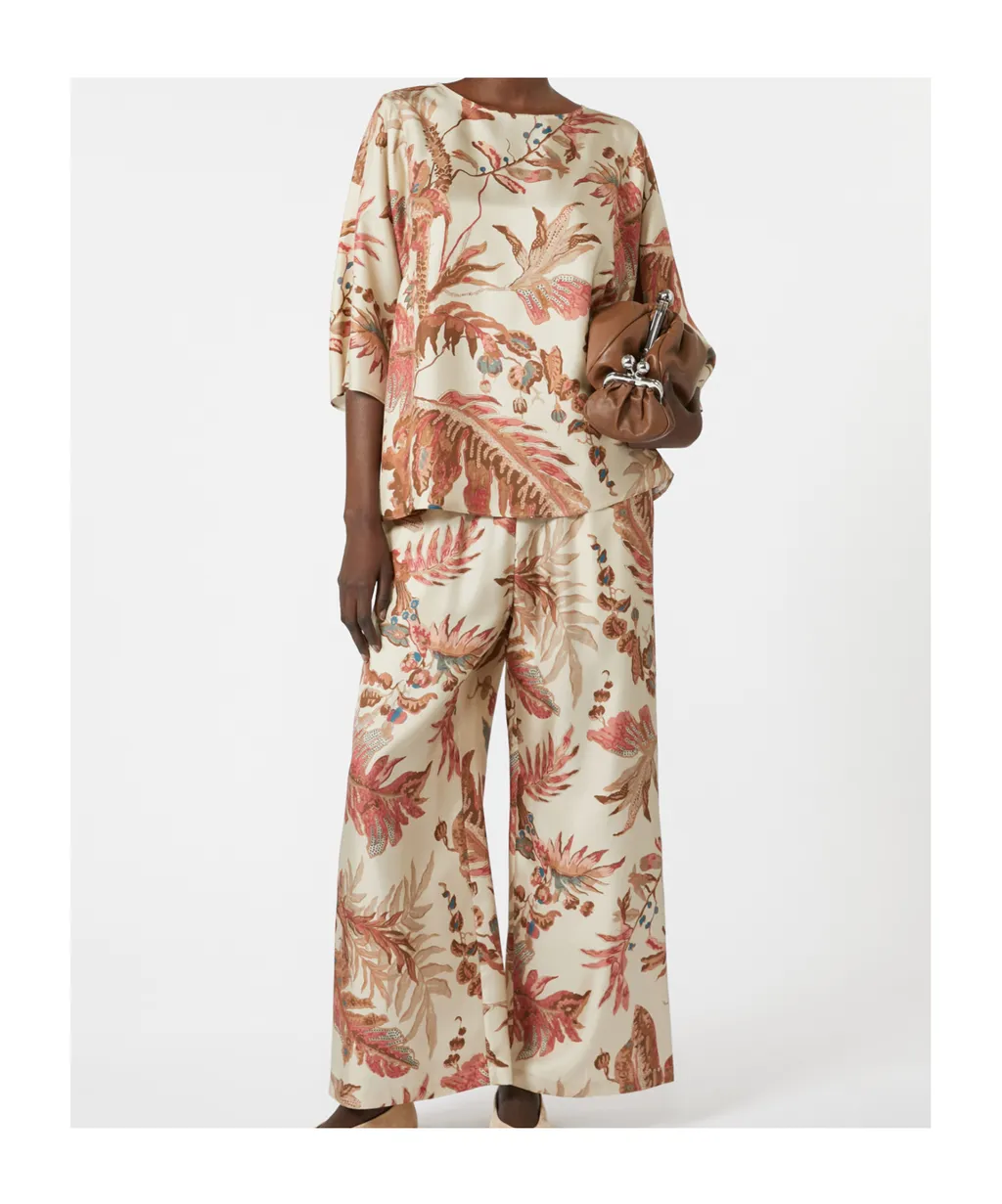 Printed Silk Twill Trousers