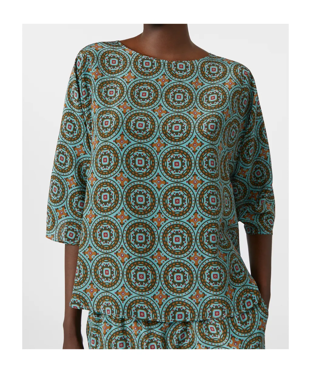 Crepe De Chine Crew-Neck Blouse