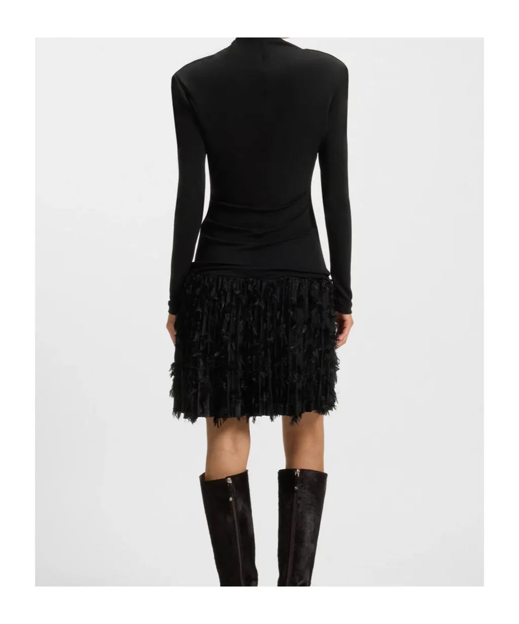 Jersey Dress With Feathered Plissé Pleats