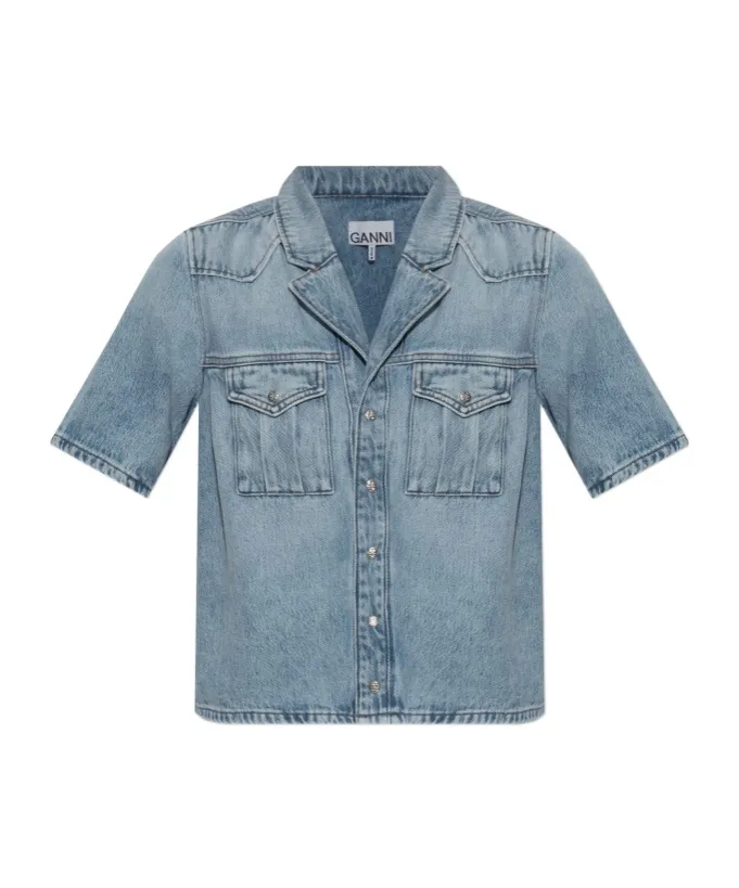 Ganni Short-Sleeved Denim Shirt