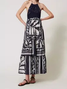 Embroidered Halterneck Maxi Dress