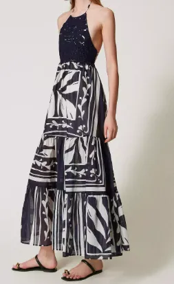 Embroidered Halterneck Maxi Dress