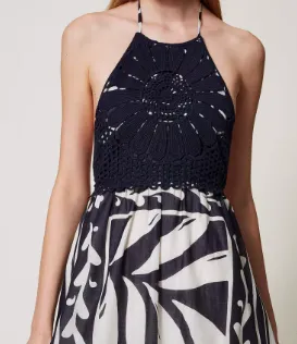 Embroidered Halterneck Maxi Dress