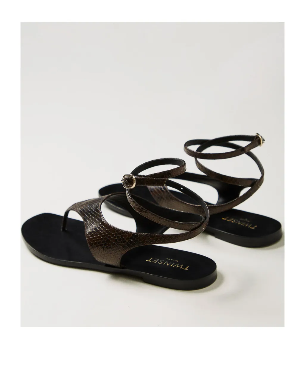 Snakeskin-Effect Flat Sandals