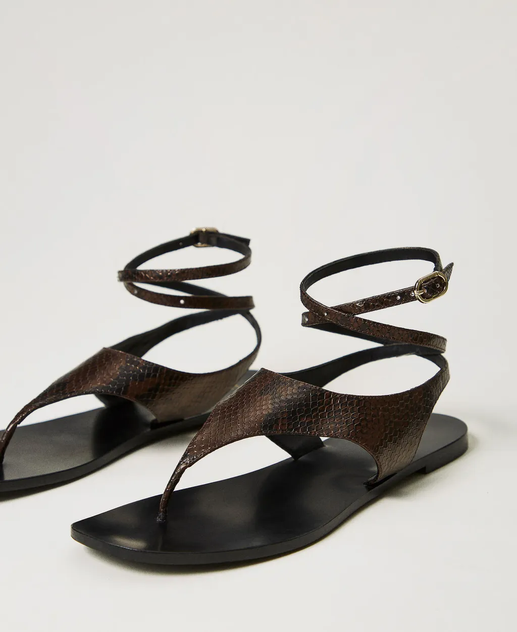 Snakeskin-Effect Flat Sandals