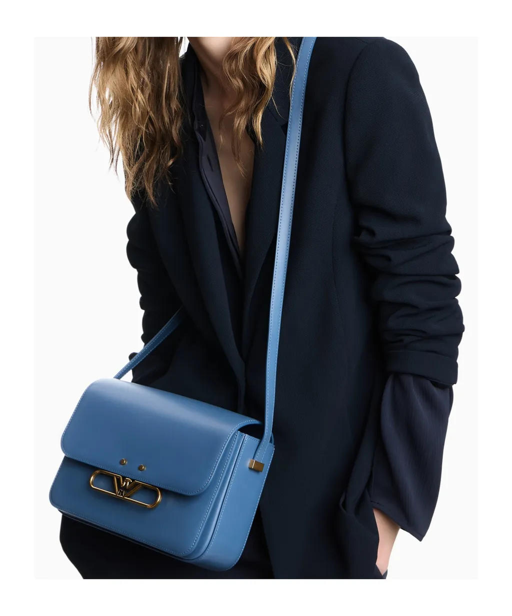 Smooth Leather Shoulder Bag With Metal Eagle Logo