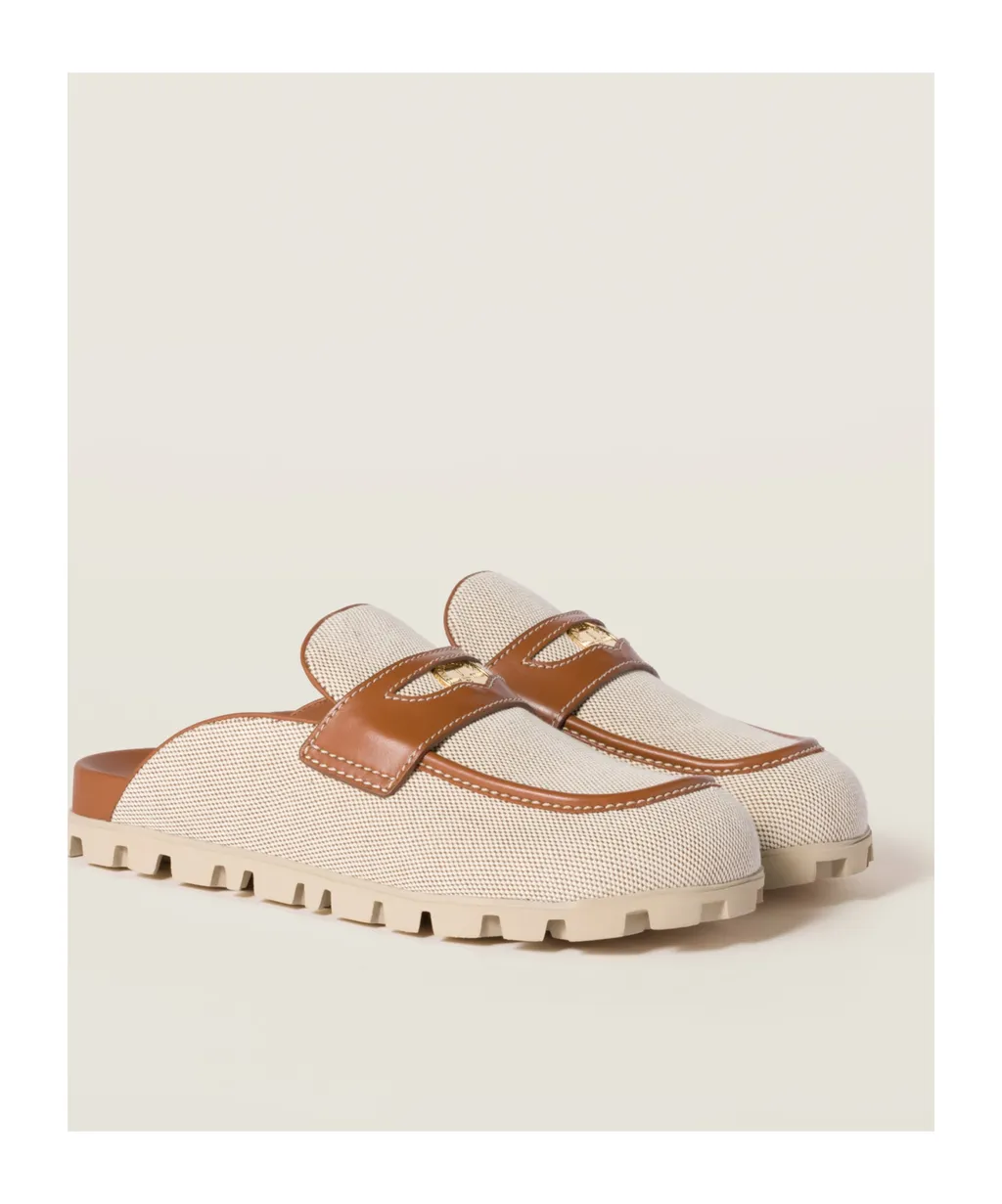 Canvas And Leather Mules