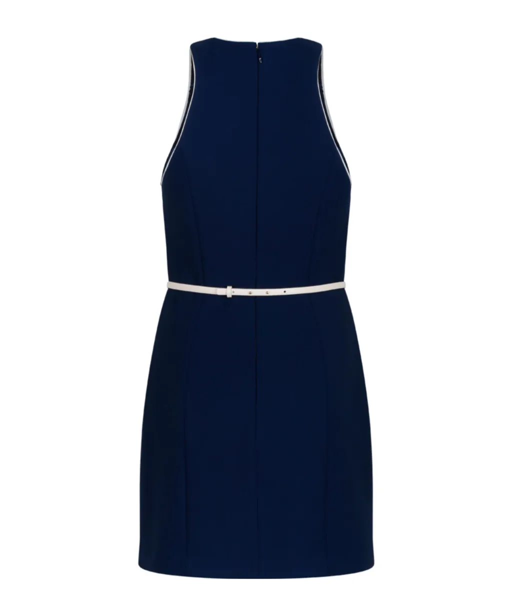 Contrasted Belt CrÊPe Dress