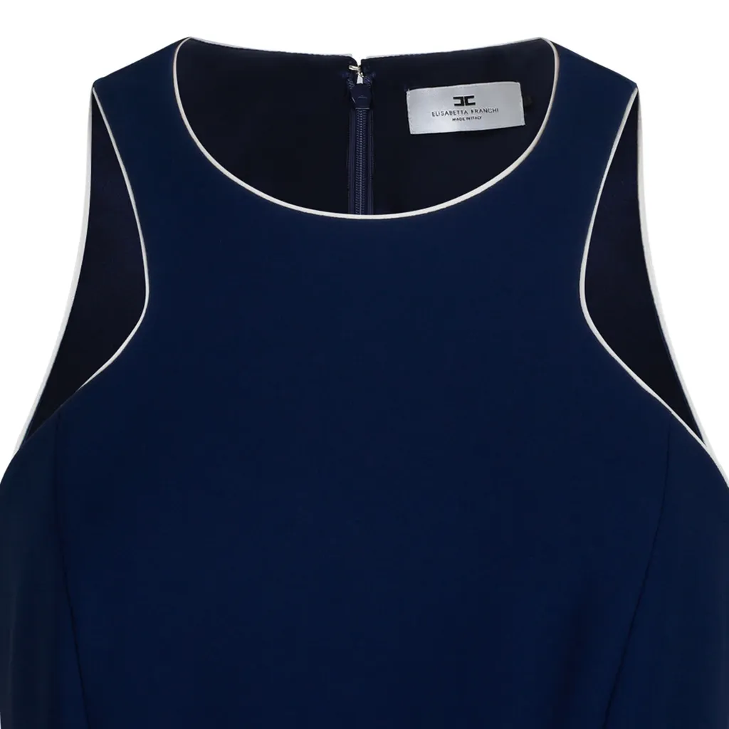 Contrasted Belt CrÊPe Dress