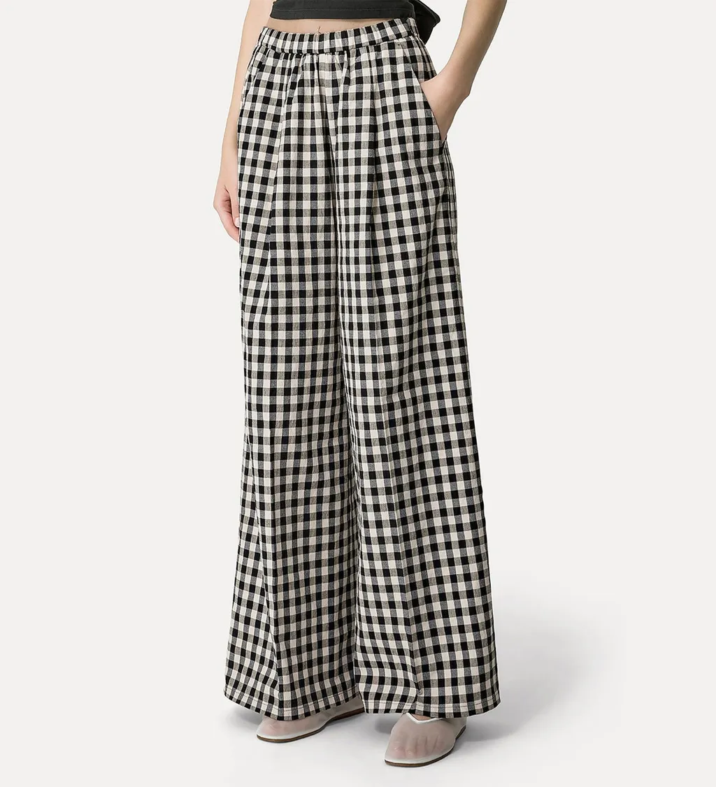 Palazzo Pants In Gingham–Check Cotton