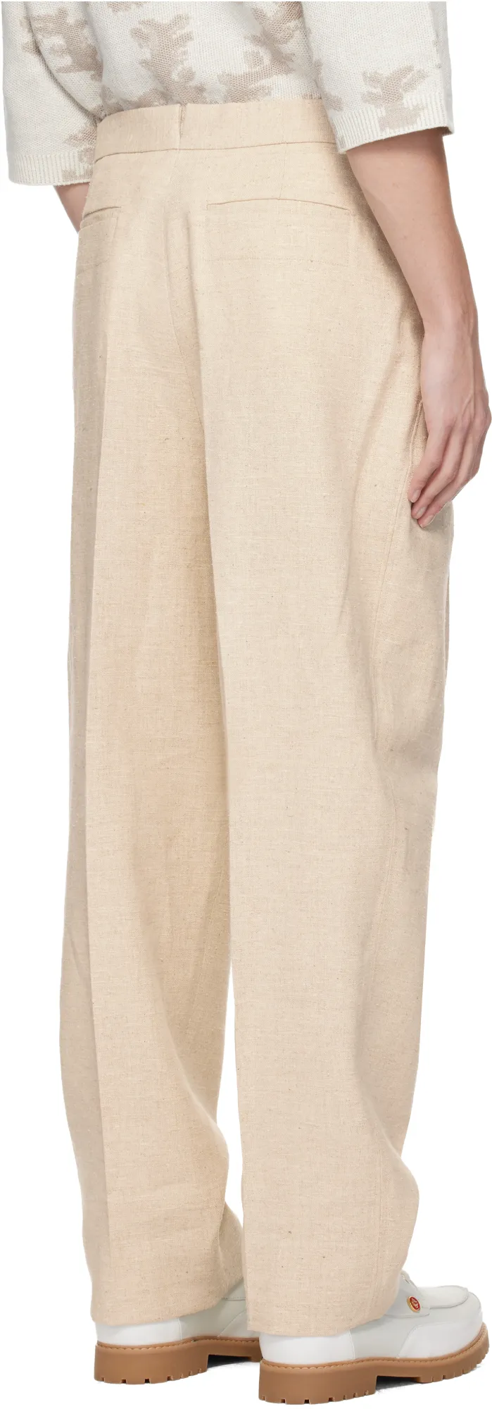 Light Beige Linen And Silk Blend Pants
