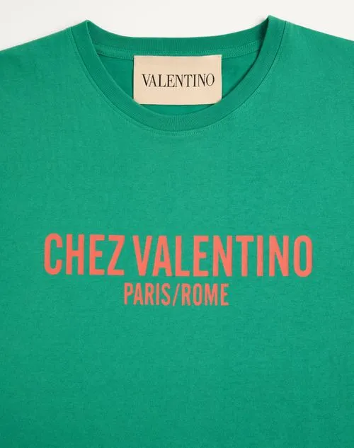 Cotton T-Shirt With Chez Valentino Print