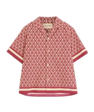 Cotton Popeline Bowling Shirt With Toute La V Print