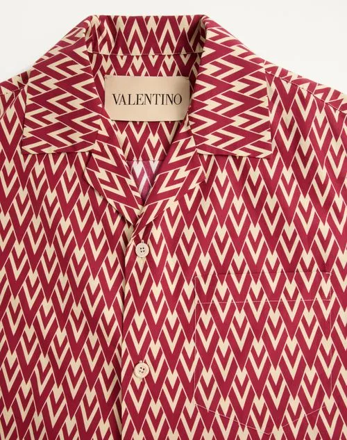 Cotton Popeline Bowling Shirt With Toute La V Print