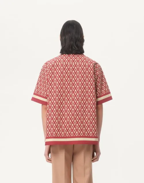 Cotton Popeline Bowling Shirt With Toute La V Print