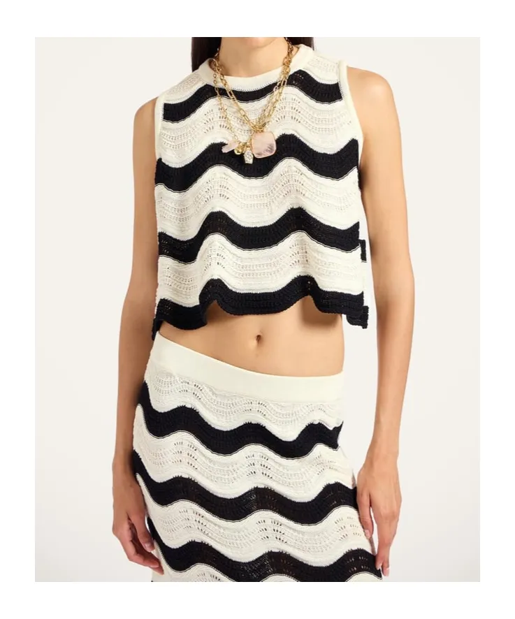 Wave-Pattern Knitted Top