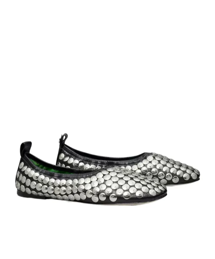 Metallic-Studded Leather Pumps