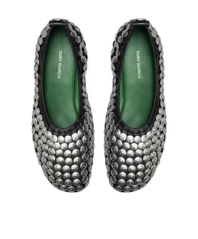 Metallic-Studded Leather Pumps