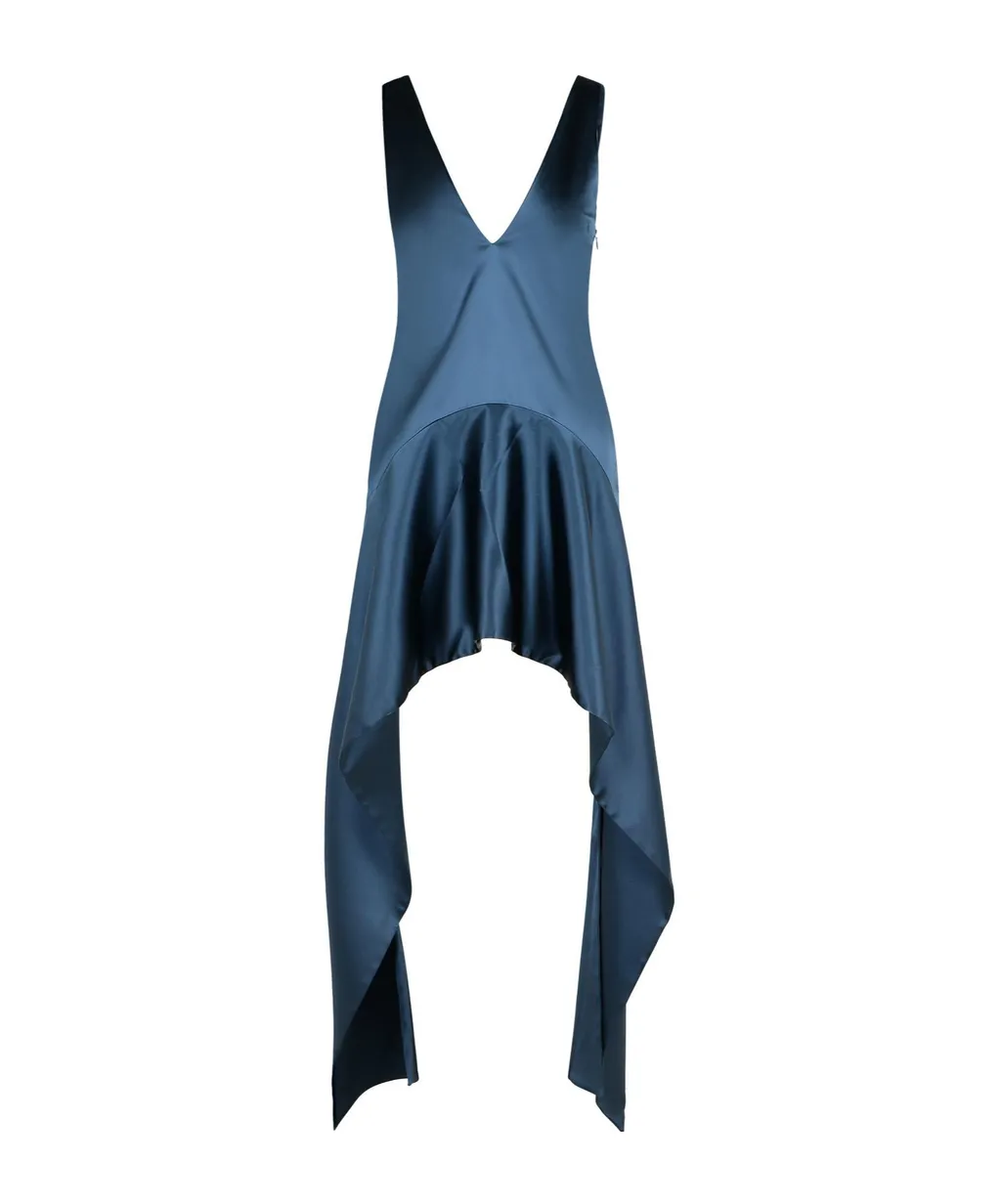 V-Neck Draped-Hem Dress