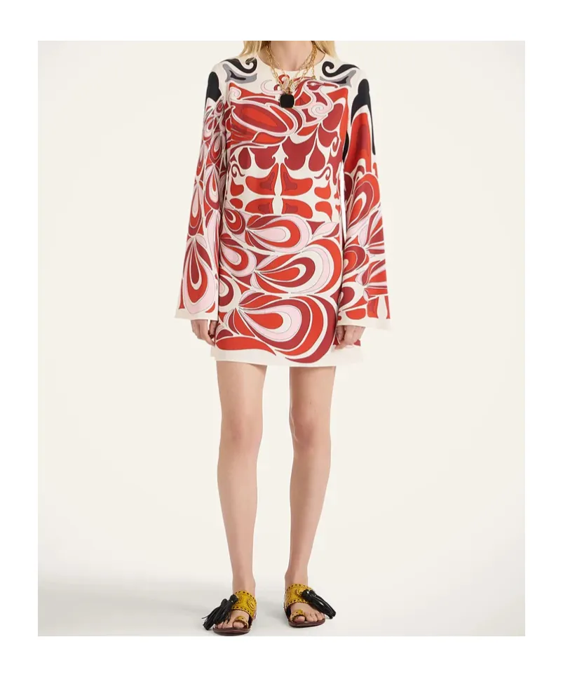 La Doublej Geometric Flared-Sleeve Mini Dress
