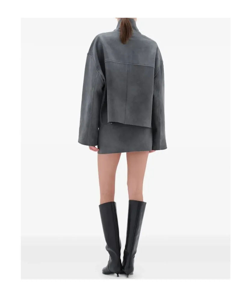 Zippered Long-Sleeve Leather Jacket
