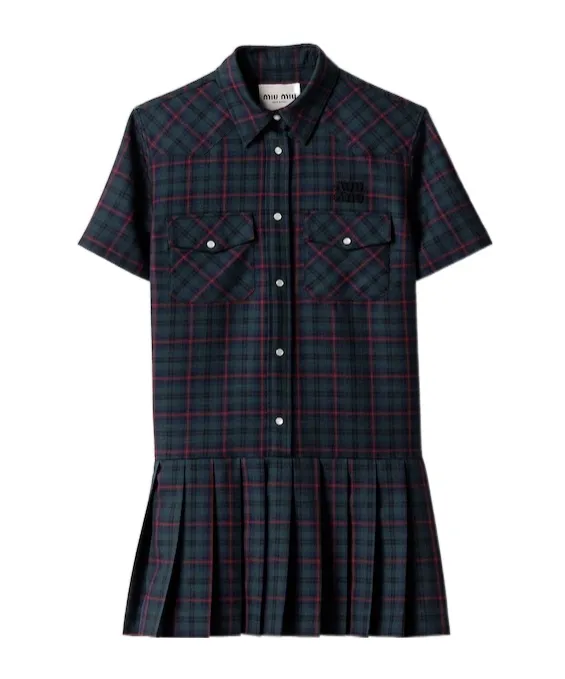 Pleated Plaid Mini-Dress