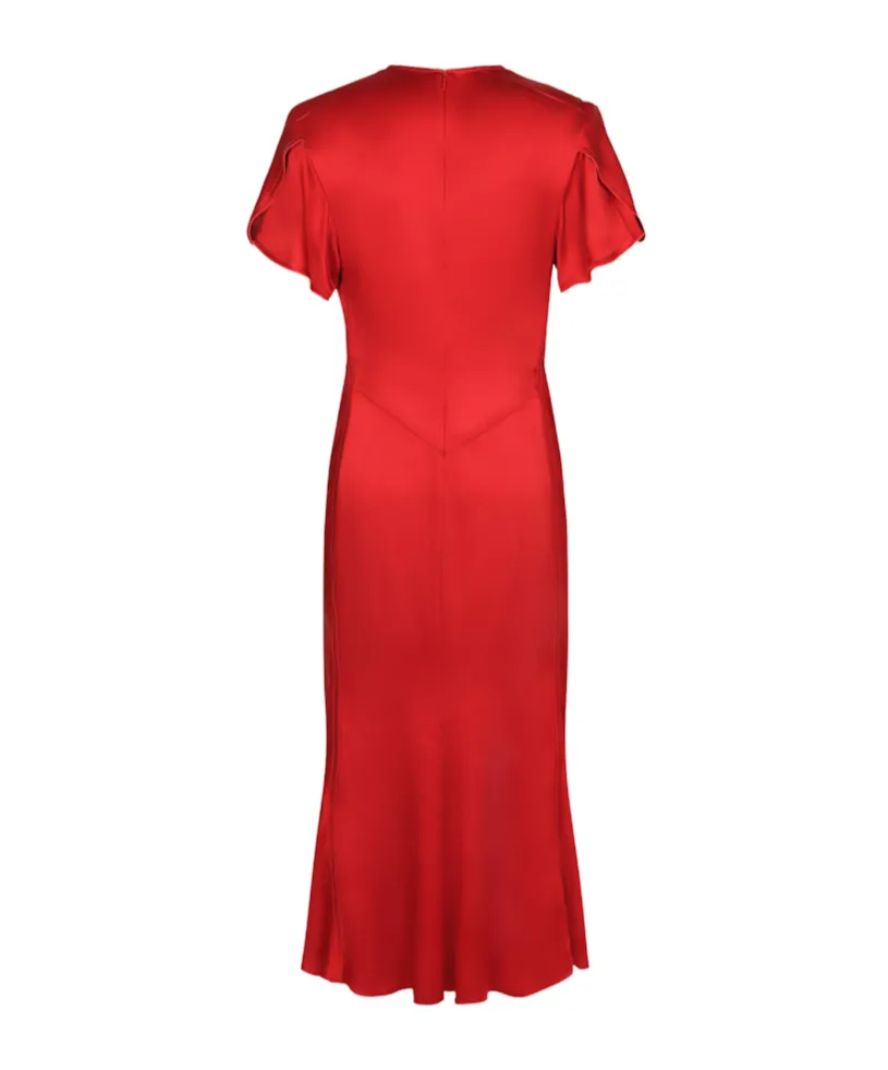 Pleated V-Neck Midi Dress