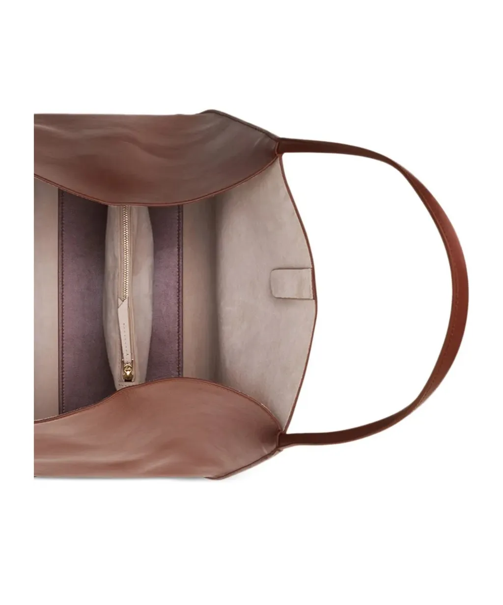 Leather Clasp-Closure Tote Bag