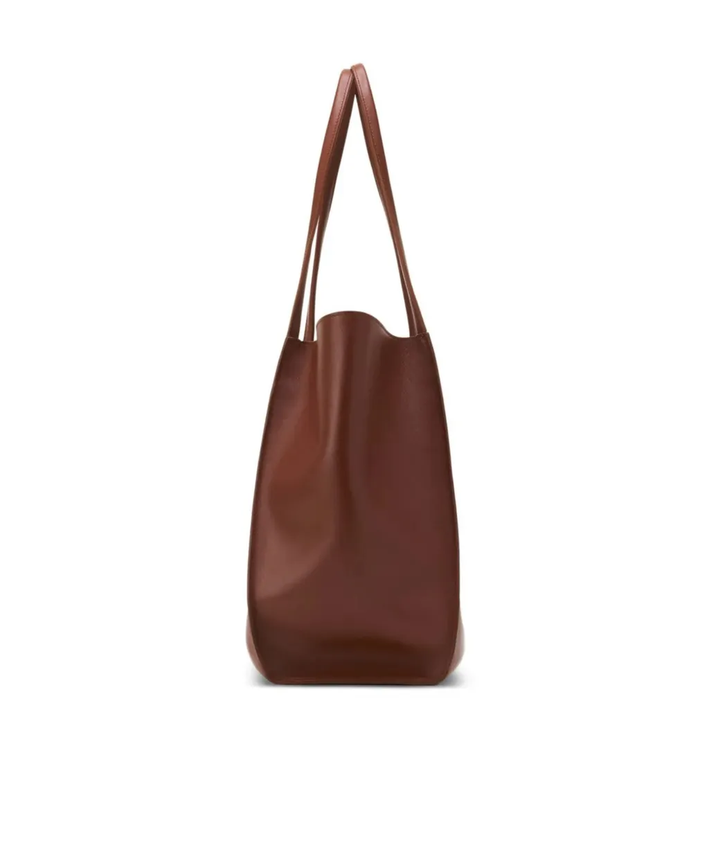 Leather Clasp-Closure Tote Bag