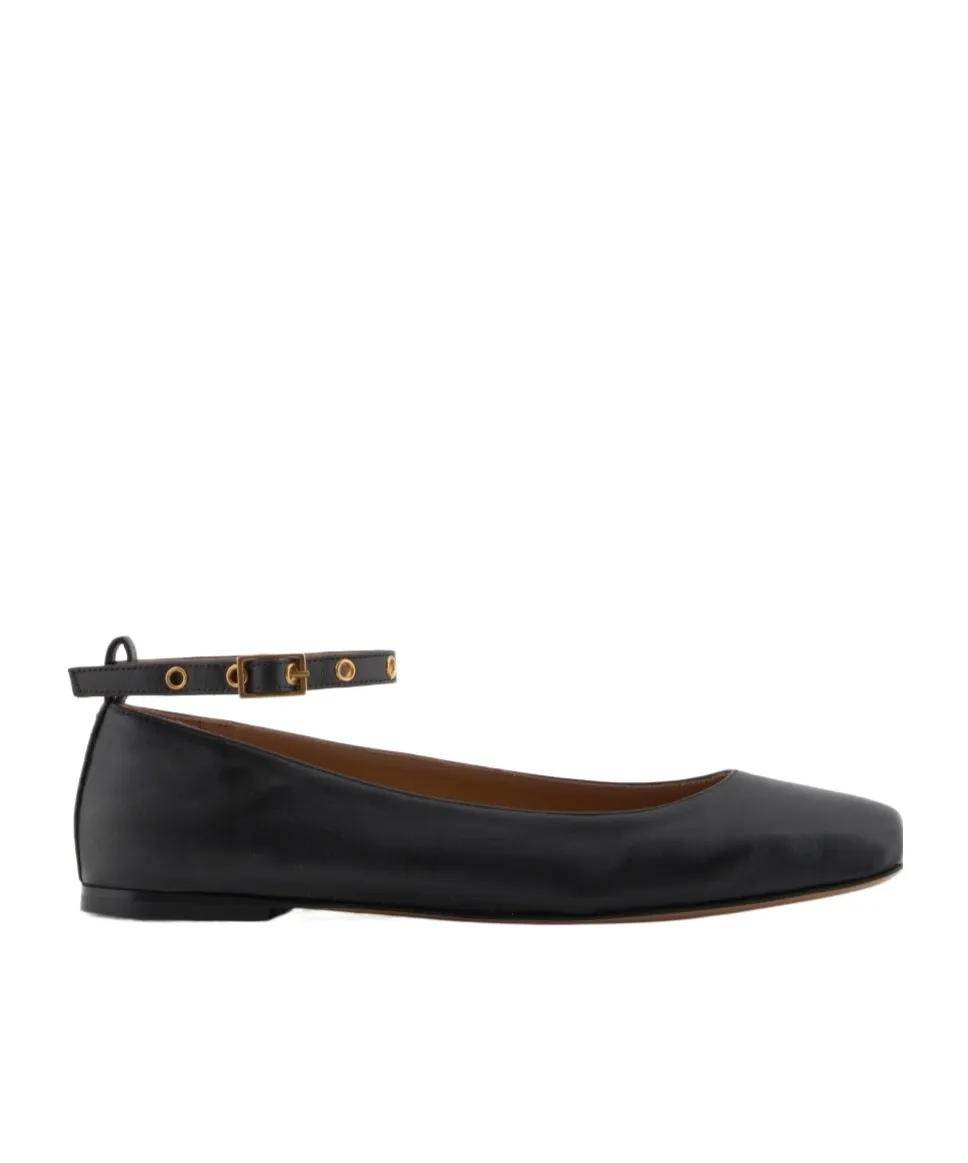 Emporio Armani Square Toe Buckle Detailed Ballet Flats