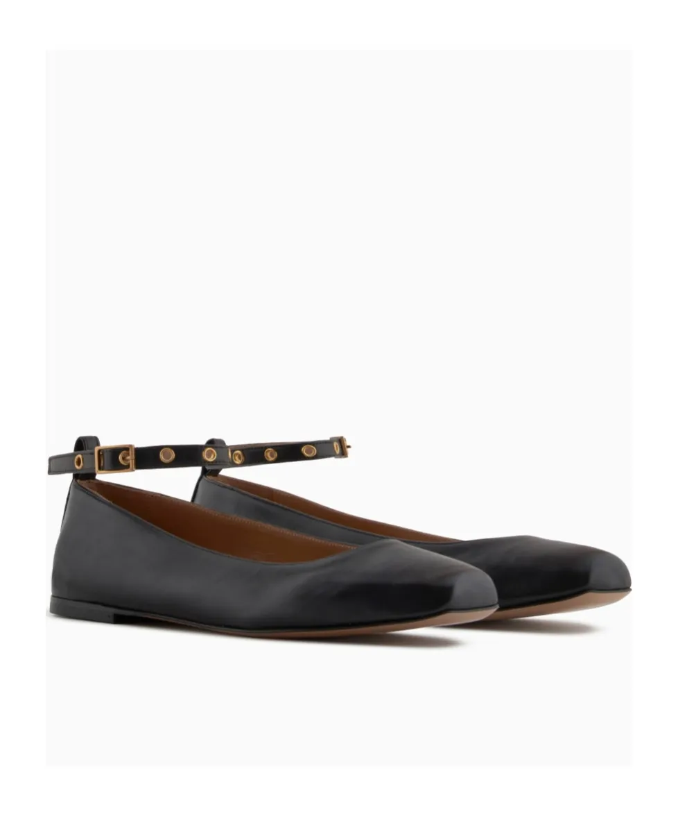 Emporio Armani Square Toe Buckle Detailed Ballet Flats